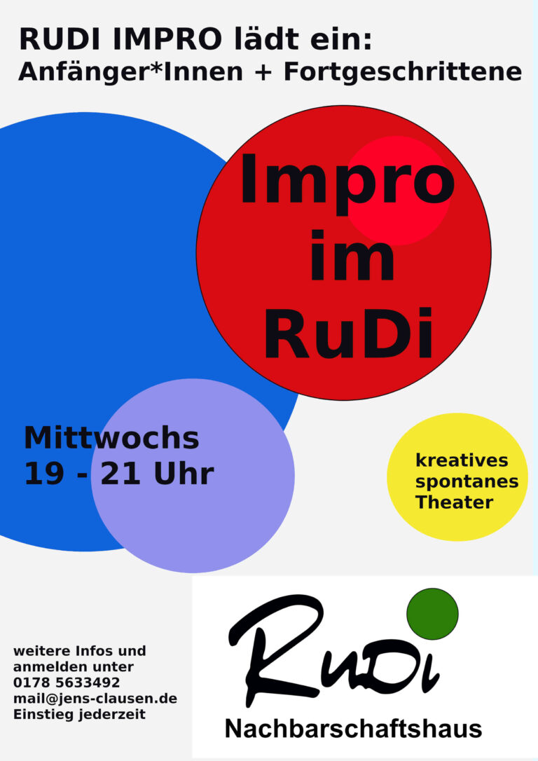 RuDi Impro lädt ein! Zum Improvisationstheater Mittwochs, 19-21 Uhr. Kostenlos
